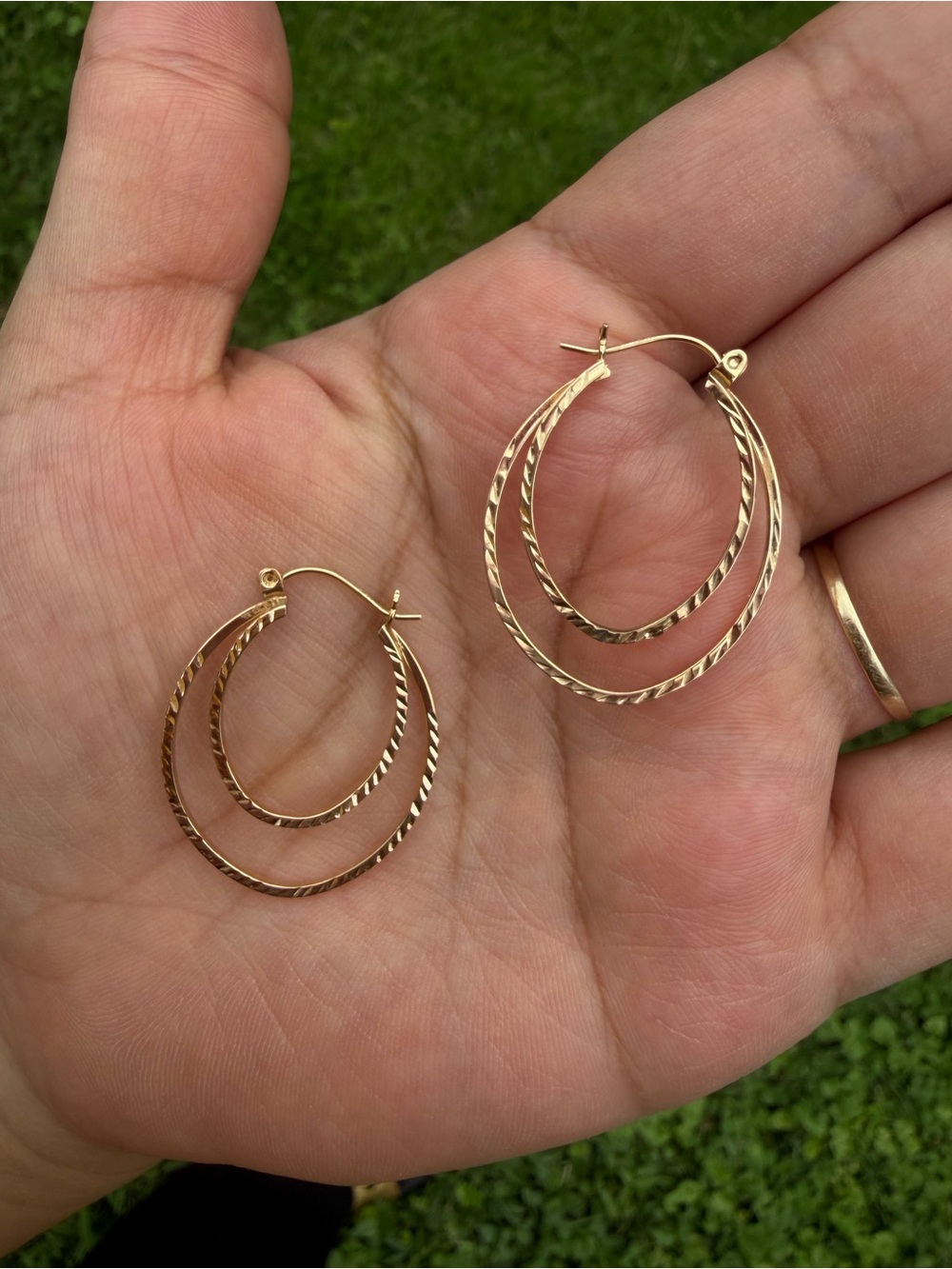 14K Yellow Gold Delicate Twisted Double Hoop Earrings